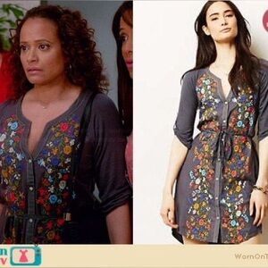 Anthropologie Tiny Gathered Vines Tunic Dress Size XS Worn On TV